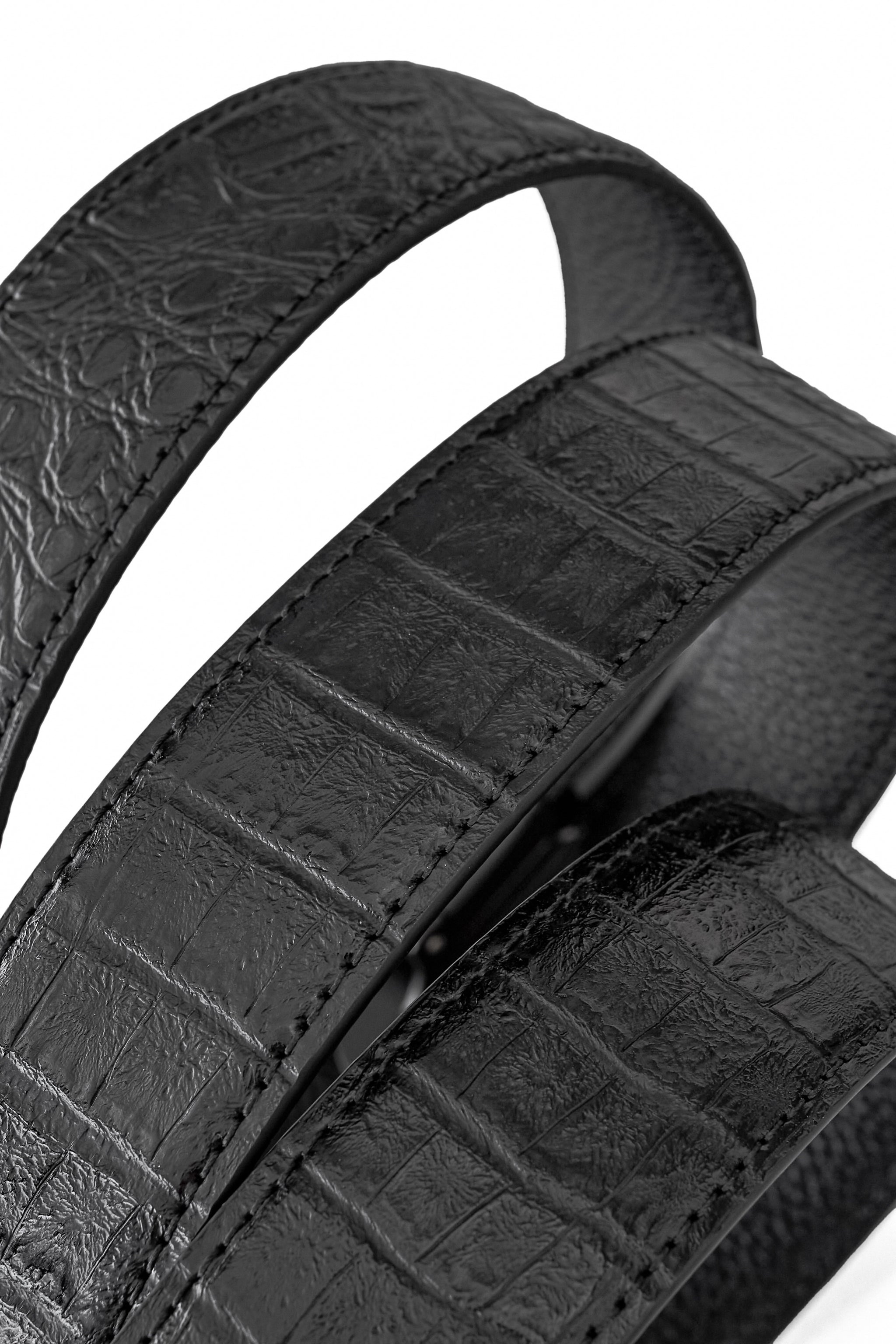 Croc-Embossed Auto BKL Belt BLACK/BLACK