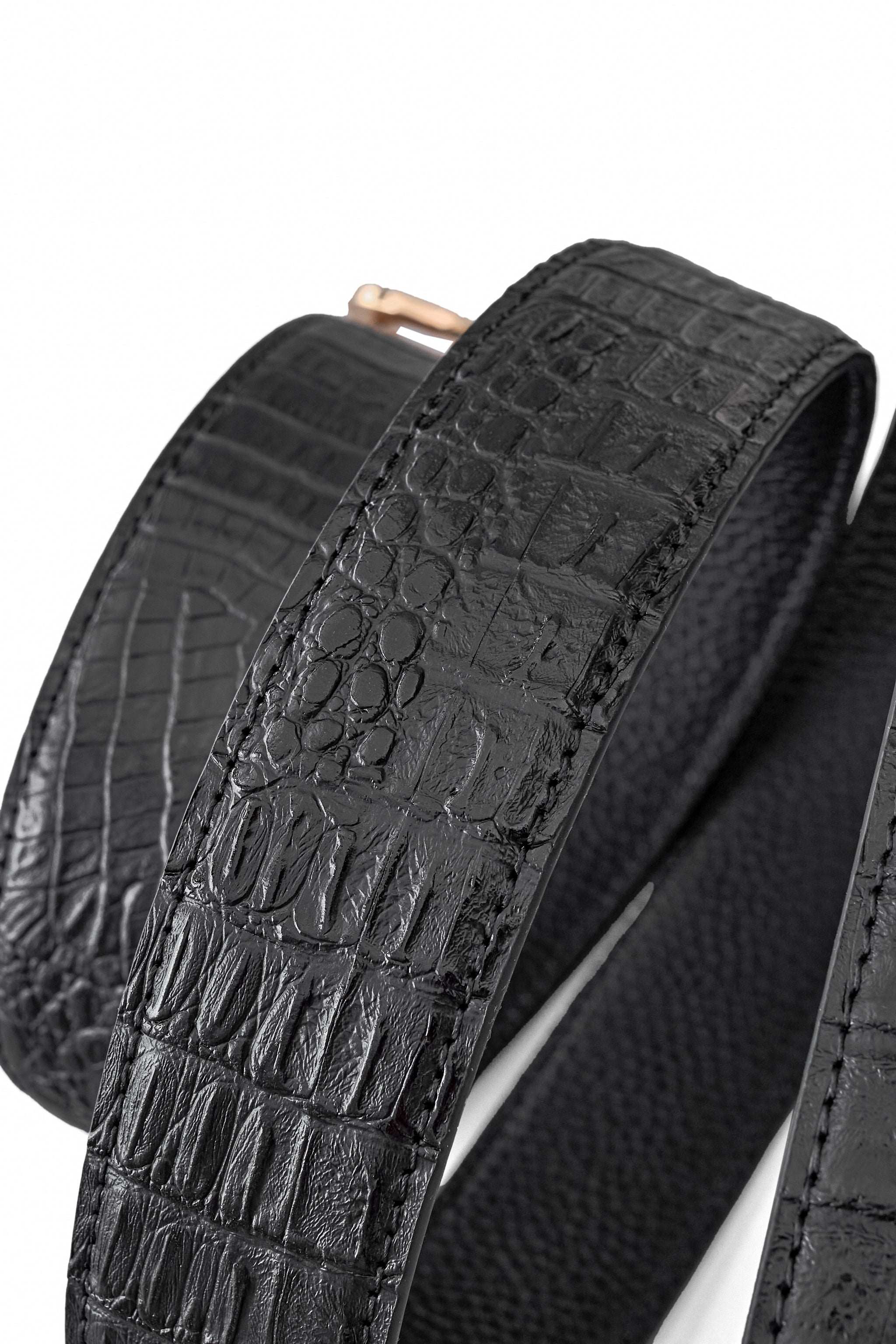 Croc-Embossed Leather Auto BKL Belt – Gold Edition GOLD/BLACK