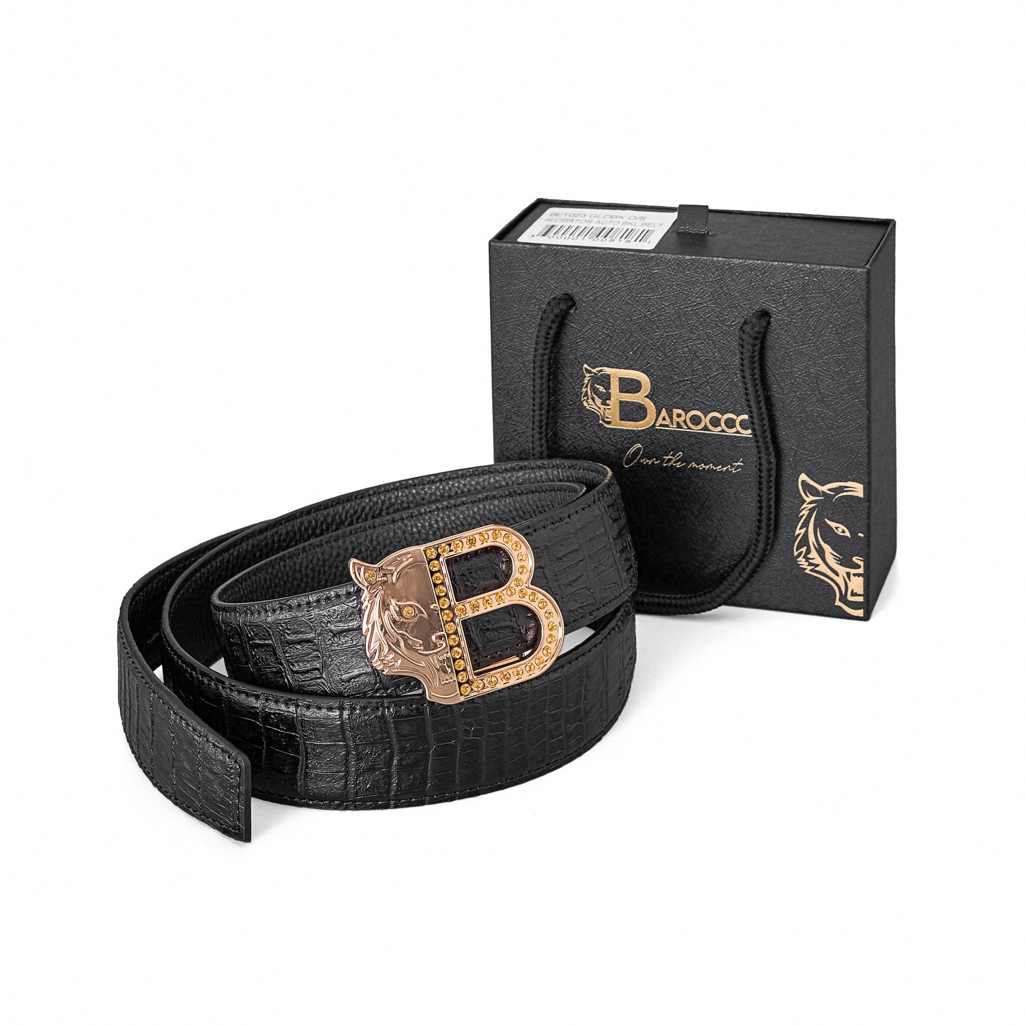 Croc-Embossed Leather Auto BKL Belt – Gold Edition GOLD/BLACK