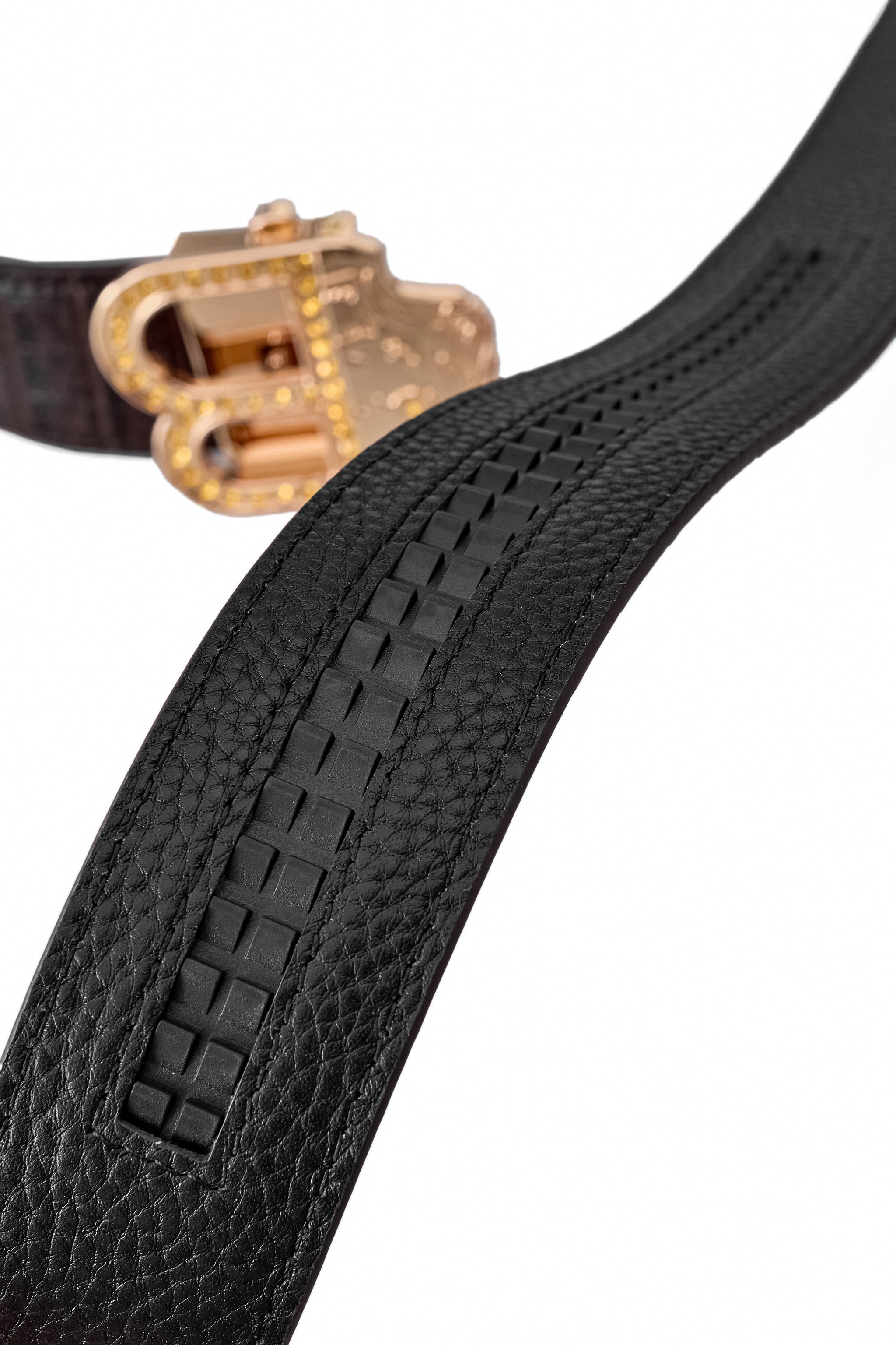 Croc-Embossed Leather Auto BKL Belt – Gold Edition GOLD/COFFEE