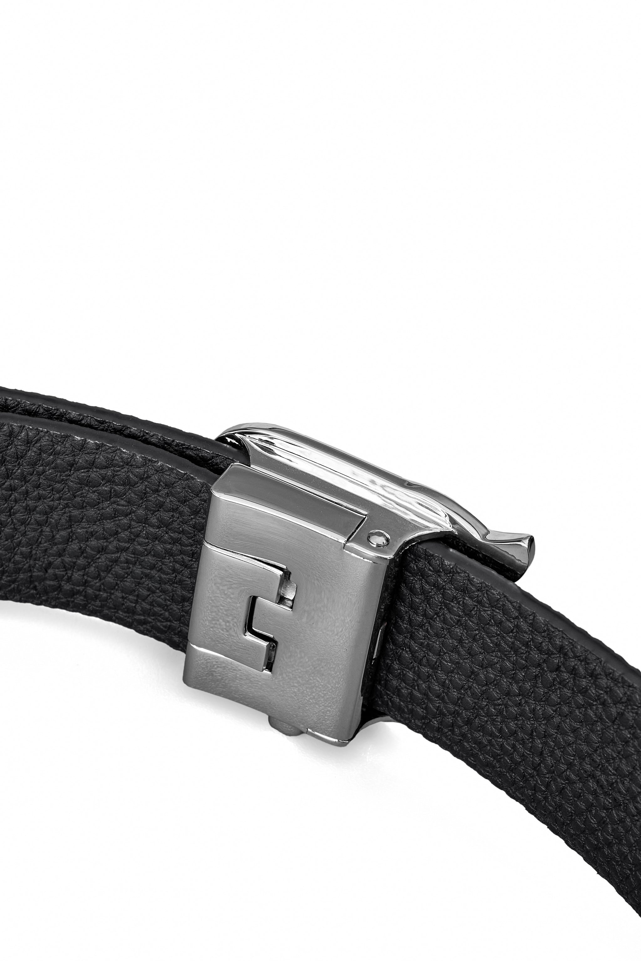 Pebbled Leather Auto BKL Belt – Silver Ed. SILVER/BLACK