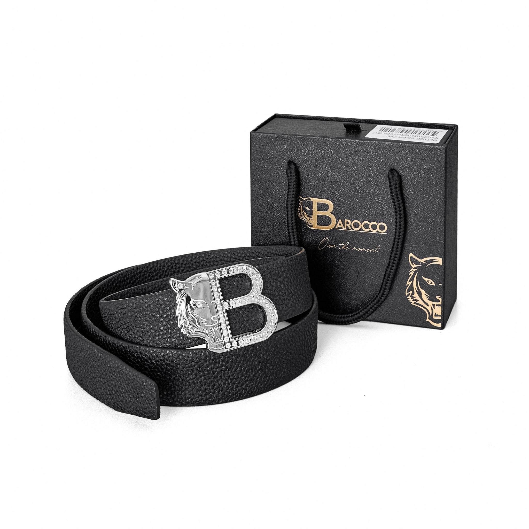 Pebbled Leather Auto BKL Belt – Silver Ed. SILVER/BLACK