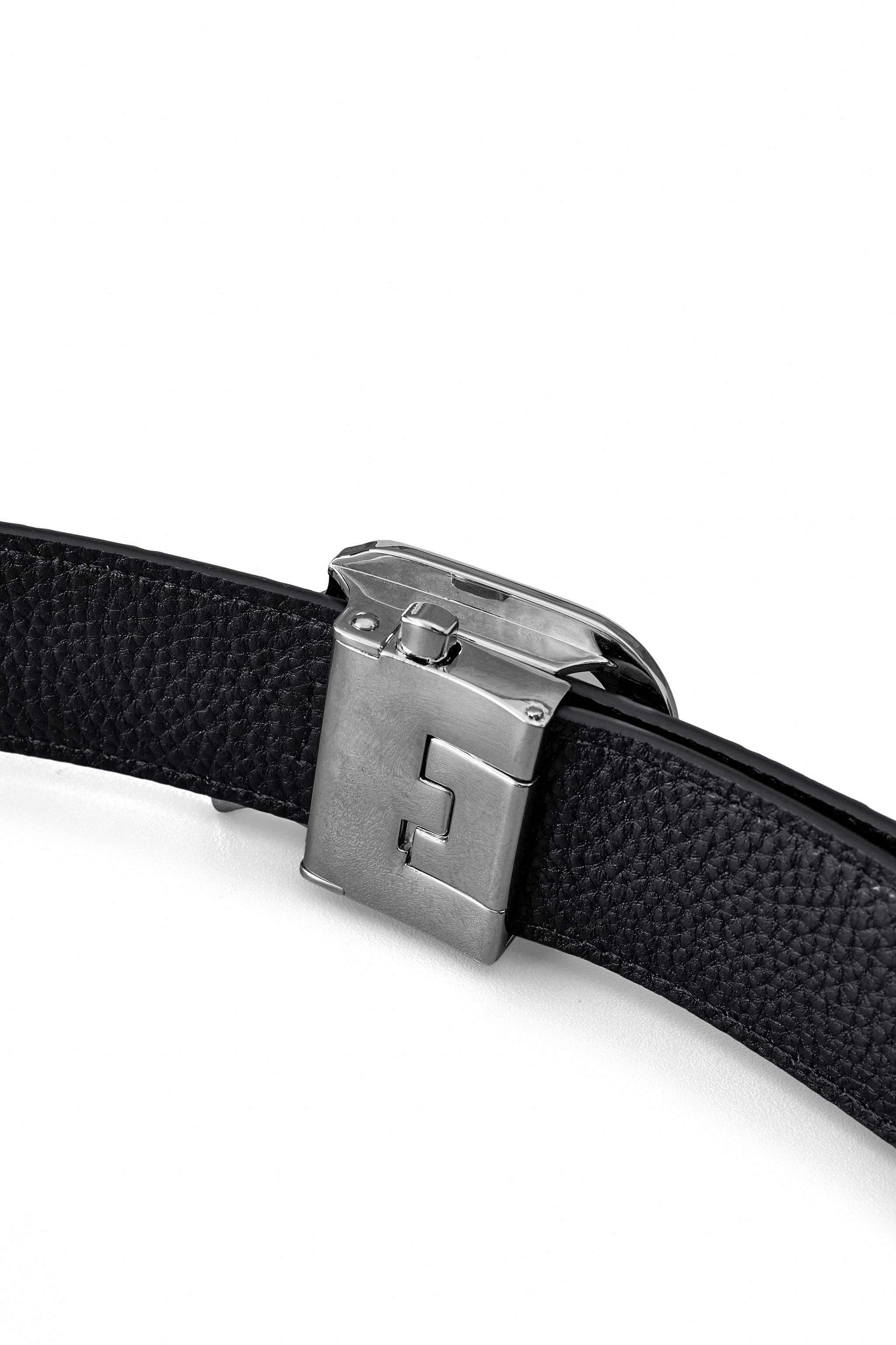 Croc-Embossed Leather Auto BKL Belt – Silver Ed. SILVER/BLACK