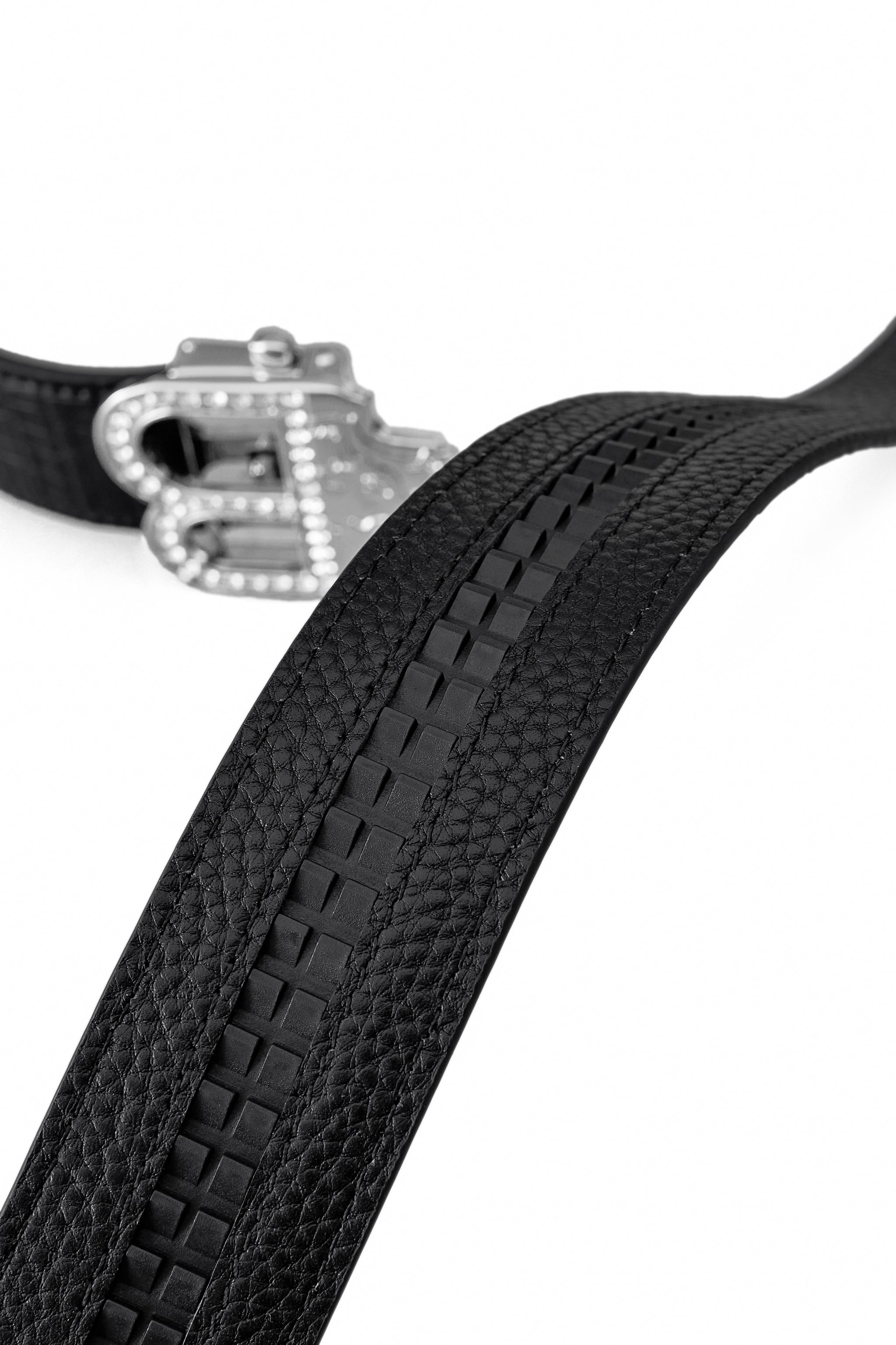 Croc-Embossed Leather Auto BKL Belt – Silver Ed. SILVER/BLACK