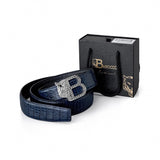 Croc-Embossed Leather Auto BKL Belt – Silver Ed. SILVER/NAVY