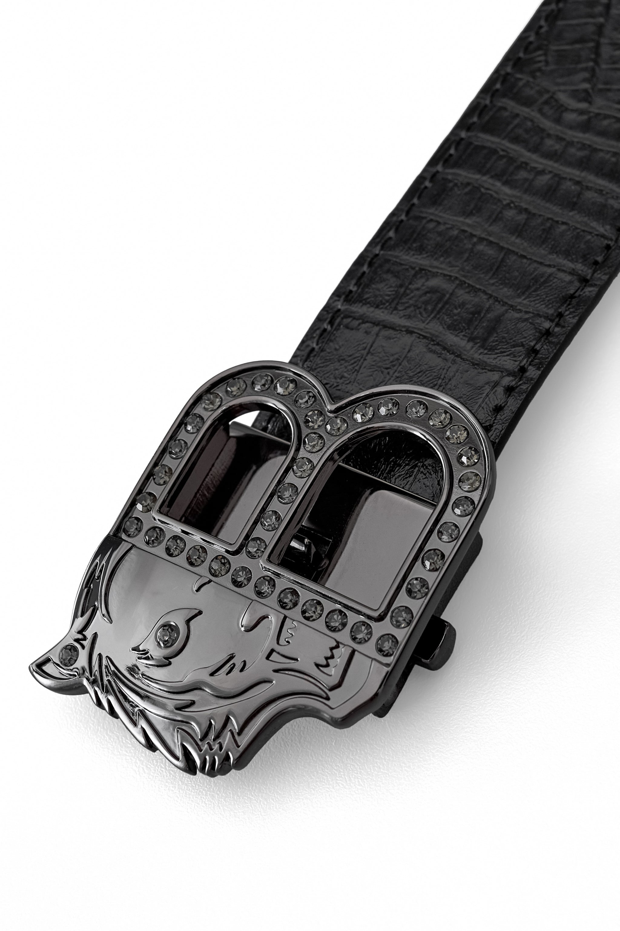 Croc-Embossed Leather Auto BKL Belt – Blackout Ed. GUN/BLACK