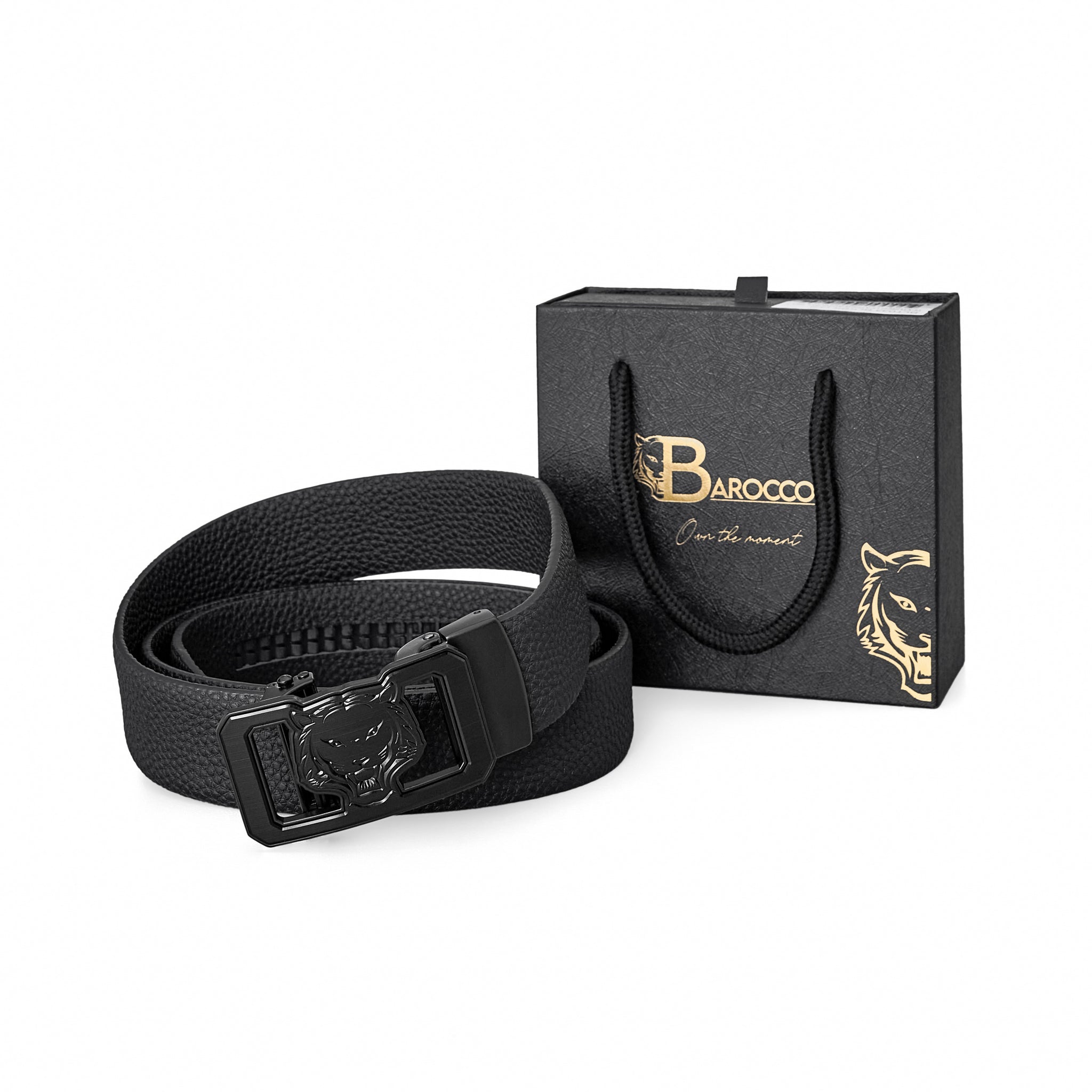 Pebbled Leather Lion Auto BKL Belt – Blackout Ed. BLACK/BLACK