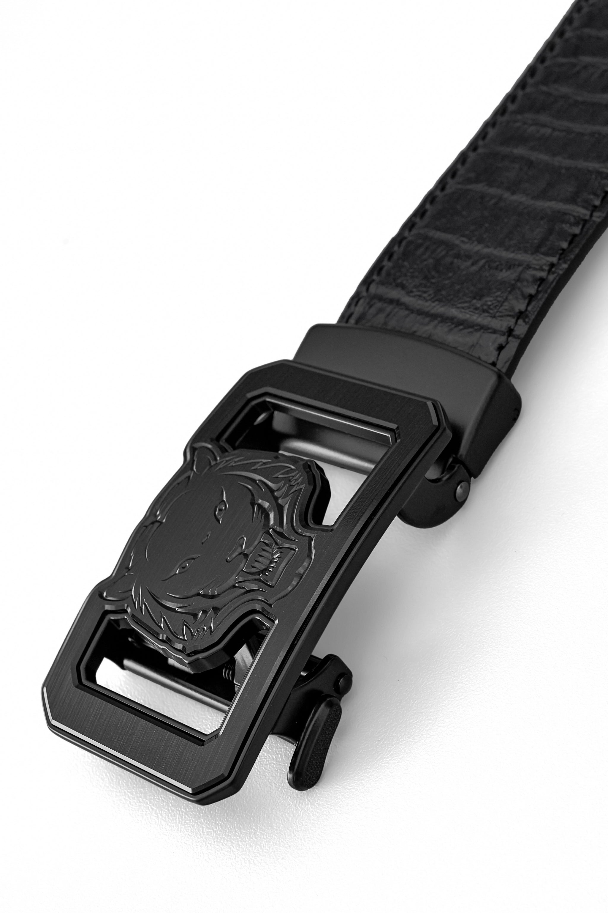 Croc-Embossed Lion Auto BKL Belt – Blackout Ed. BLACK/BLACK