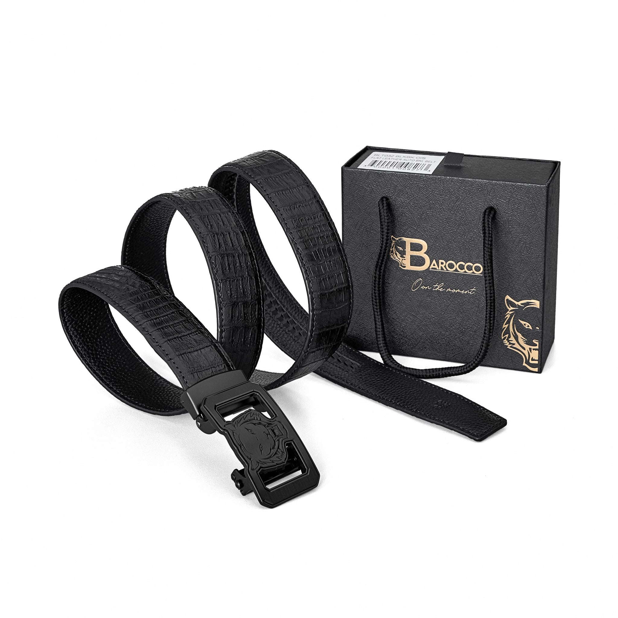Croc-Embossed Lion Auto BKL Belt – Blackout Ed. BLACK/BLACK