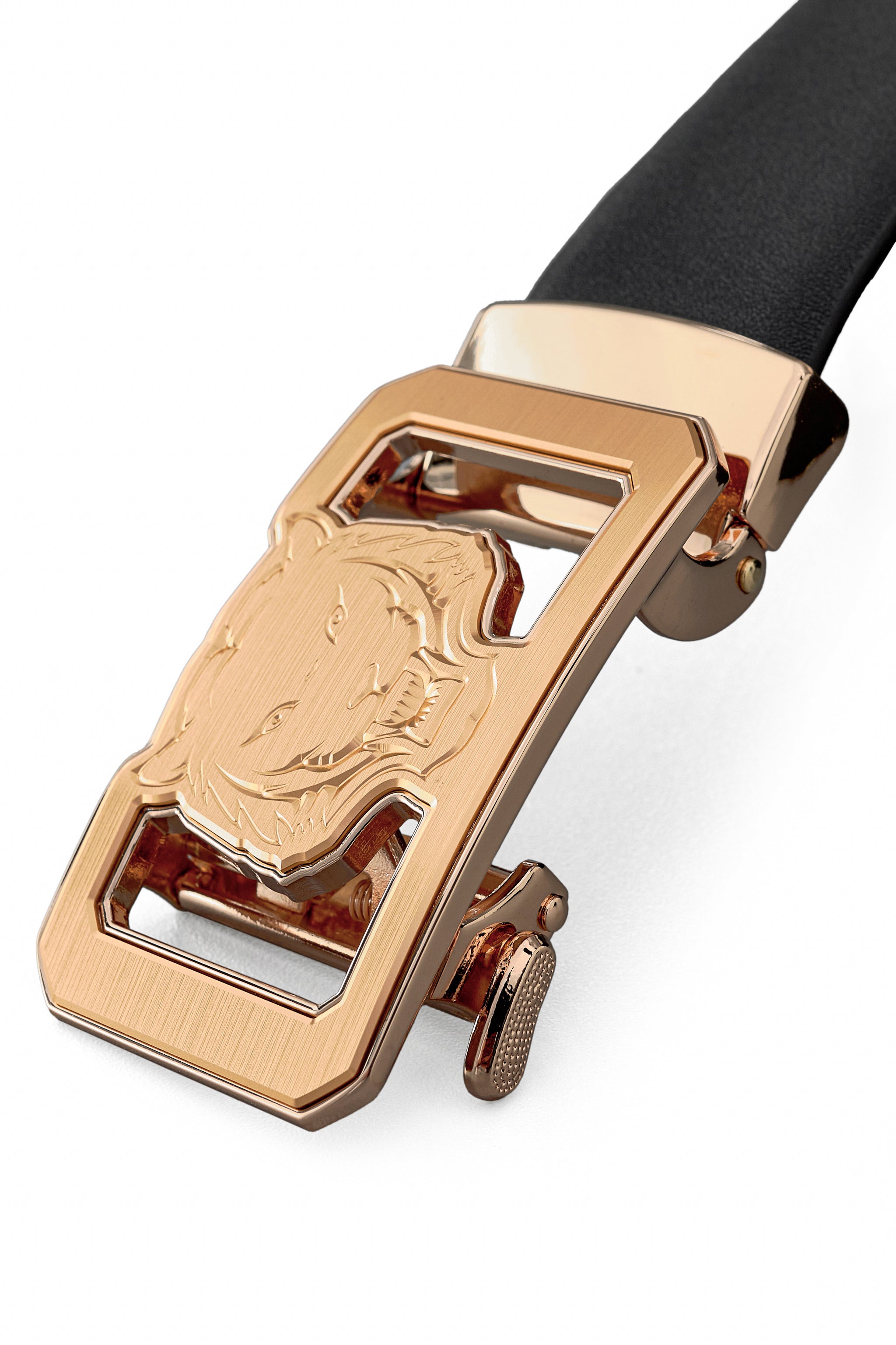 Flat Leather Lion Auto BKL Belt – Gold Ed. GOLD/BLACK