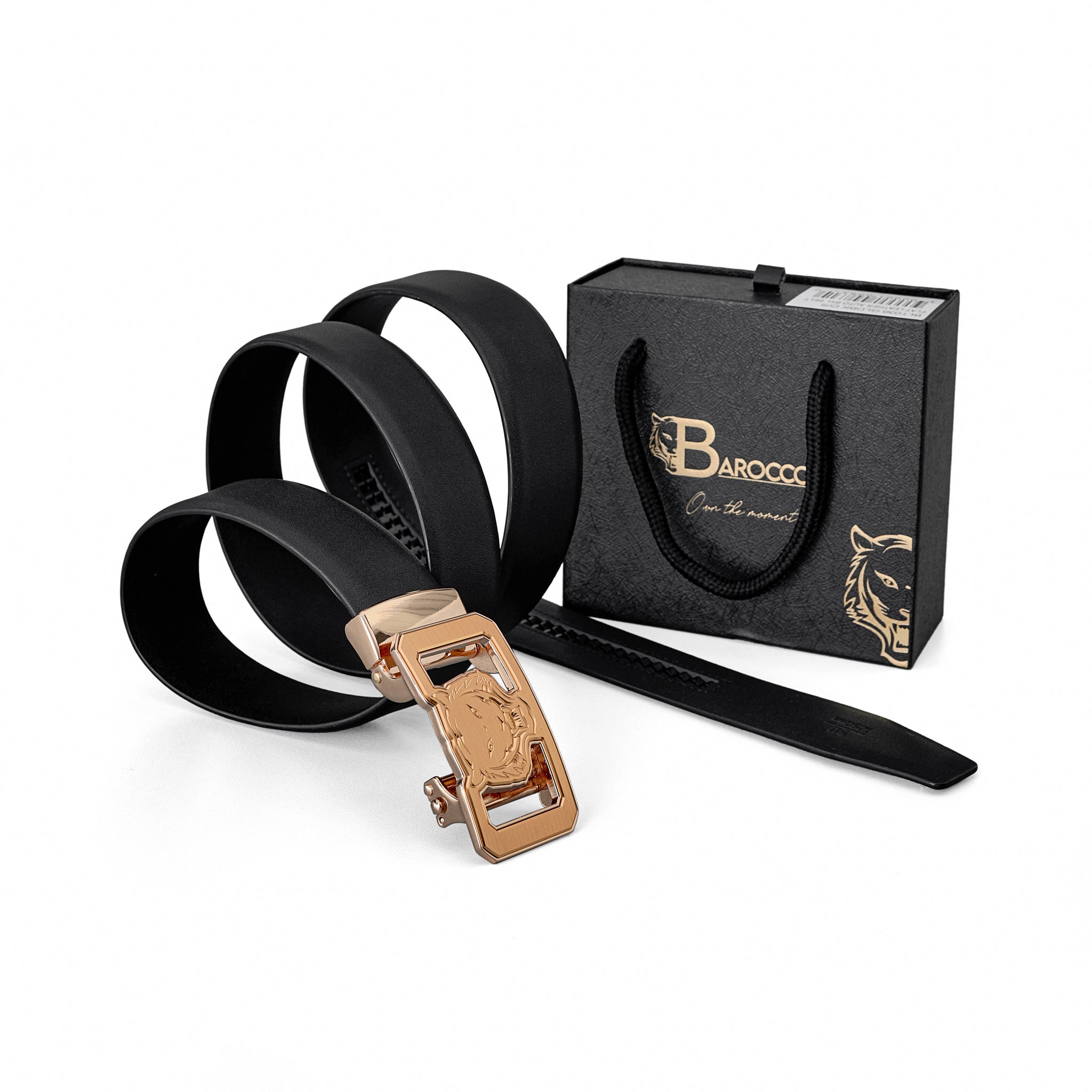 Flat Leather Lion Auto BKL Belt – Gold Ed. GOLD/BLACK