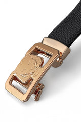 Pebbled Leather Lion Auto BKL Belt – Gold Ed. GOLD/BLACK