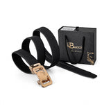 Pebbled Leather Lion Auto BKL Belt – Gold Ed. GOLD/BLACK