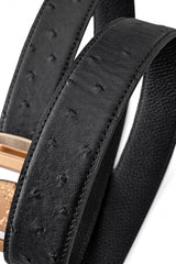 Ostrich-Emb. Leather Lion Auto BKL Belt – Gold Ed. GOLD/BLACK