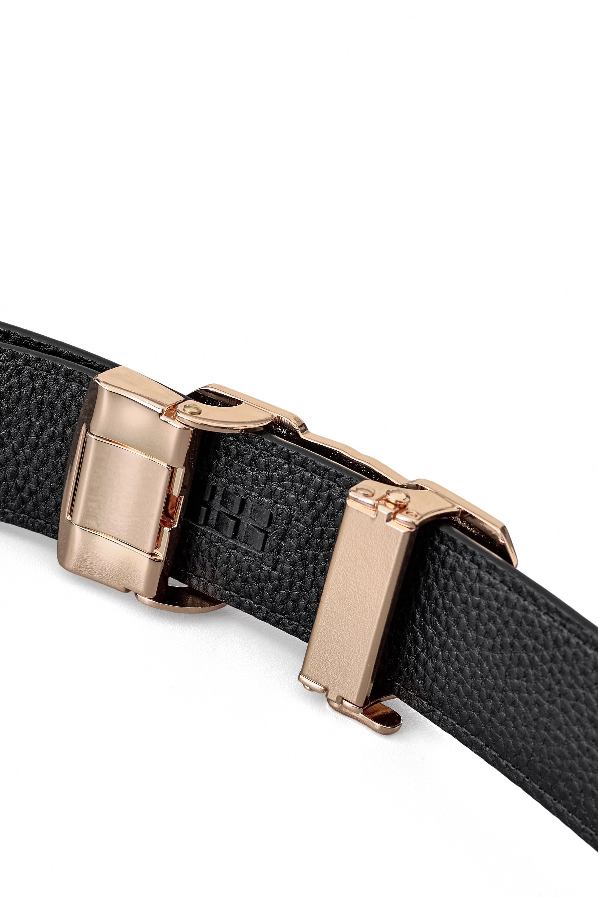 Ostrich-Emb. Leather Lion Auto BKL Belt – Gold Ed. GOLD/BLACK