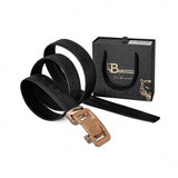 Ostrich-Emb. Leather Lion Auto BKL Belt – Gold Ed. GOLD/BLACK