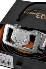 Flat Leather Lion Auto BKL Belt – Silver Ed. SILVER/BLACK