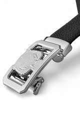 Pebbled Leather Lion Auto BKL Belt – Silver Ed. SILVER/BLACK