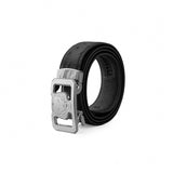 Ostrich Leather Lion Auto BKL Belt – Silver Ed. SILVER/BLACK