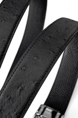 Ostrich Leather Lion Auto BKL Belt – Silver Ed. SILVER/BLACK
