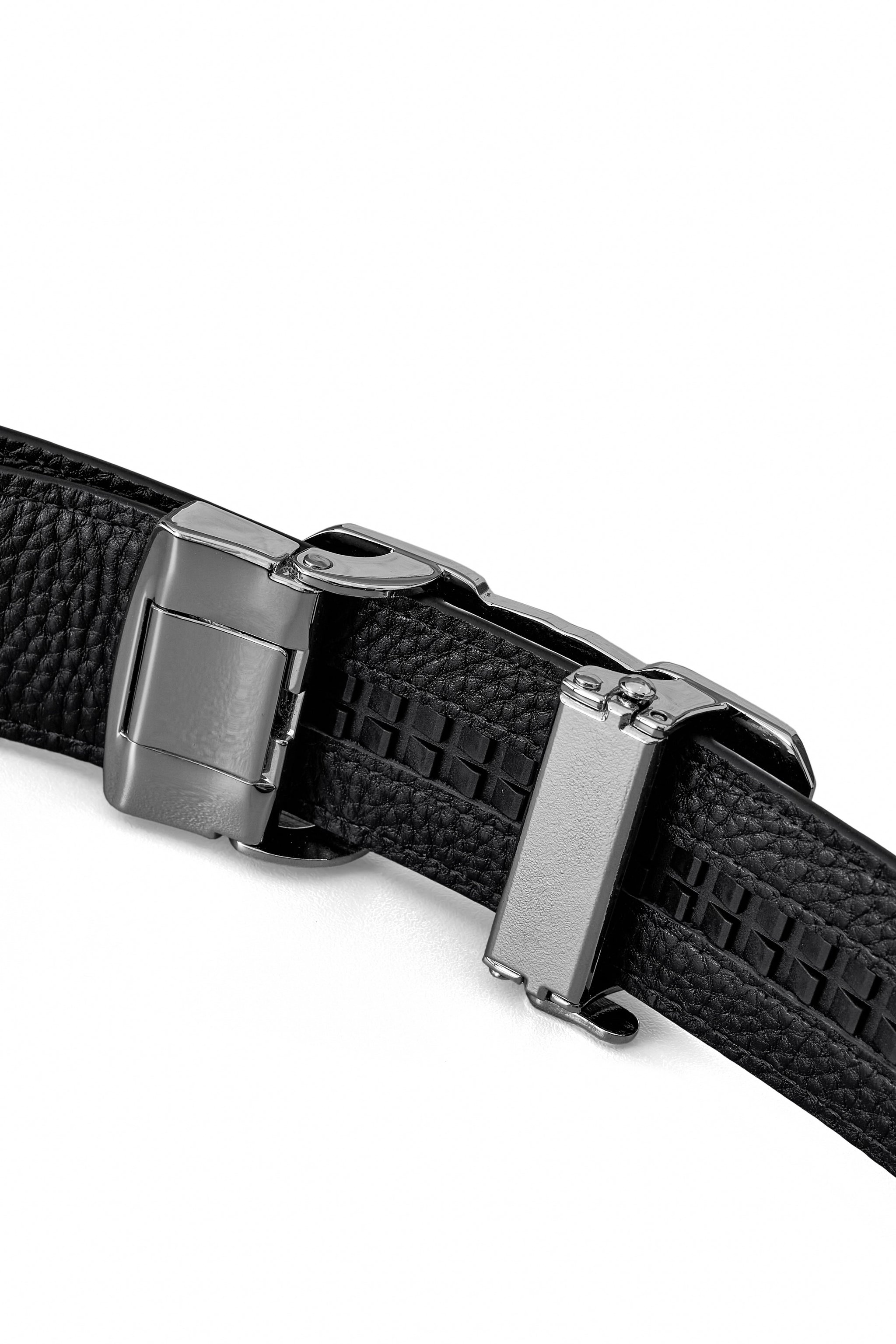 Ostrich Leather Lion Auto BKL Belt – Silver Ed. SILVER/BLACK