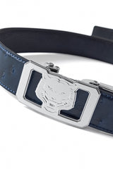 Ostrich-Embossed Leather Lion Auto BKL Belt – Silv SILVER/NAVY