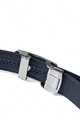 Ostrich-Embossed Leather Lion Auto BKL Belt – Silv SILVER/NAVY