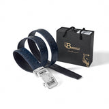 Ostrich-Embossed Leather Lion Auto BKL Belt – Silv SILVER/NAVY