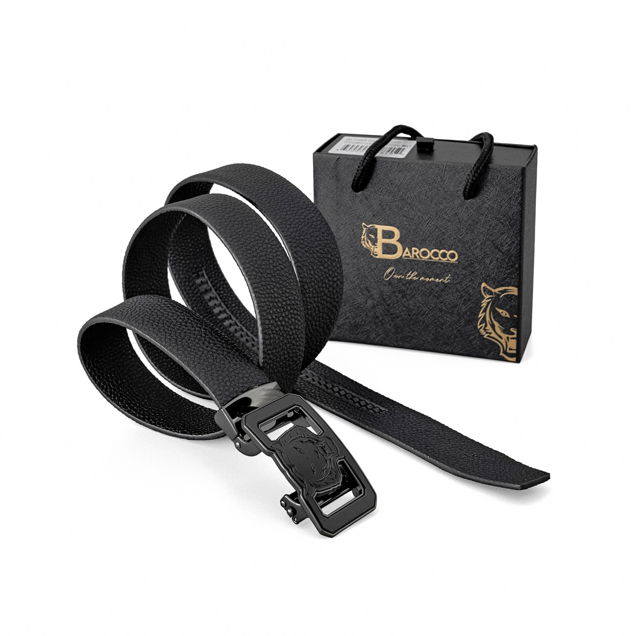 Pebbled Leather Lion Auto BKL Belt – Gunmetal GUN/BLACK