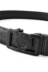 Croc-Emb. Leather Lion Auto BKL Belt – Gunmetal GUN/BLACK
