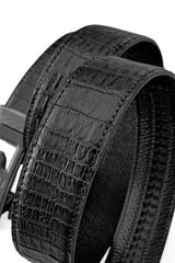 Croc-Emb. Leather Lion Auto BKL Belt – Gunmetal GUN/BLACK