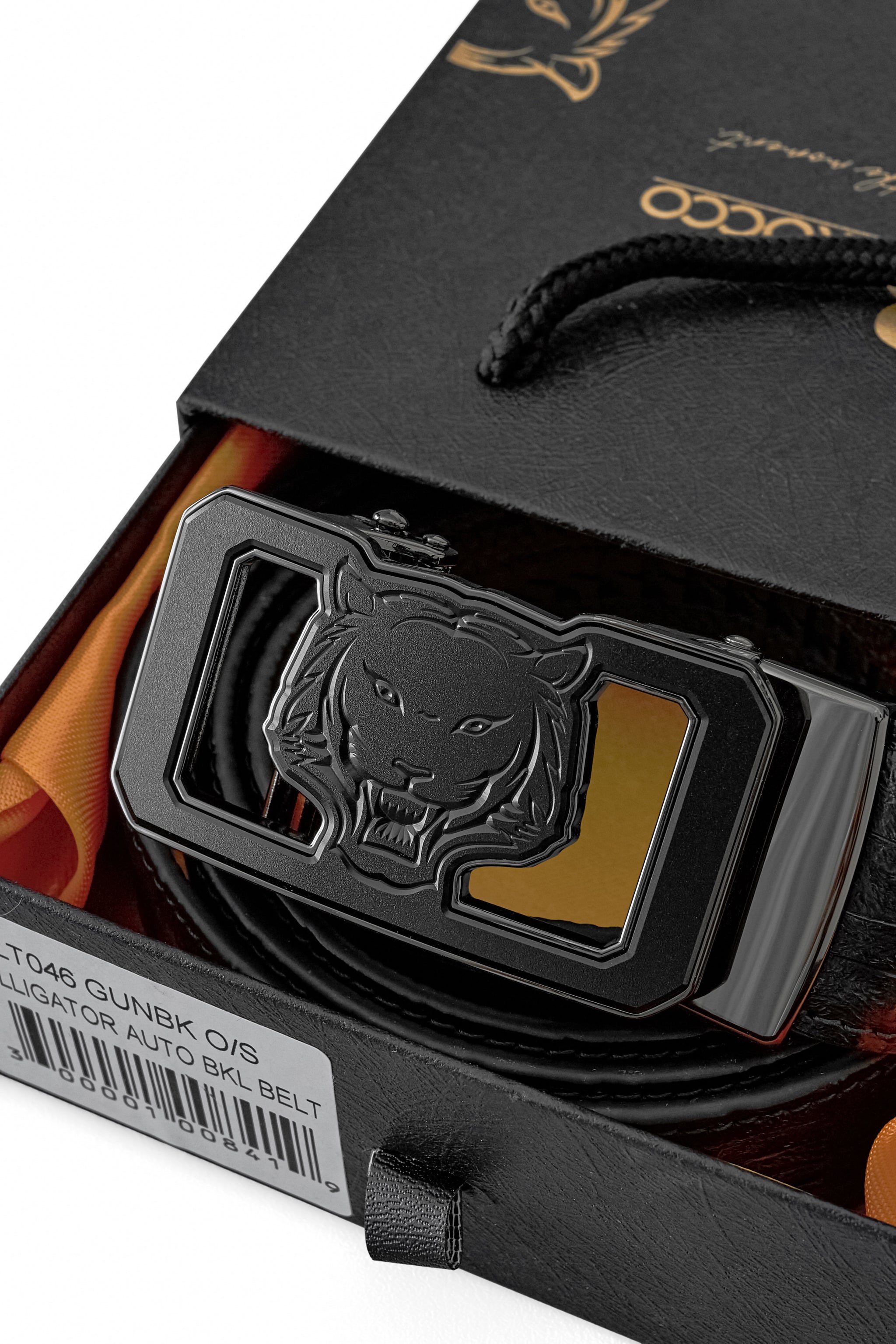 Croc-Emb. Leather Lion Auto BKL Belt – Gunmetal GUN/BLACK