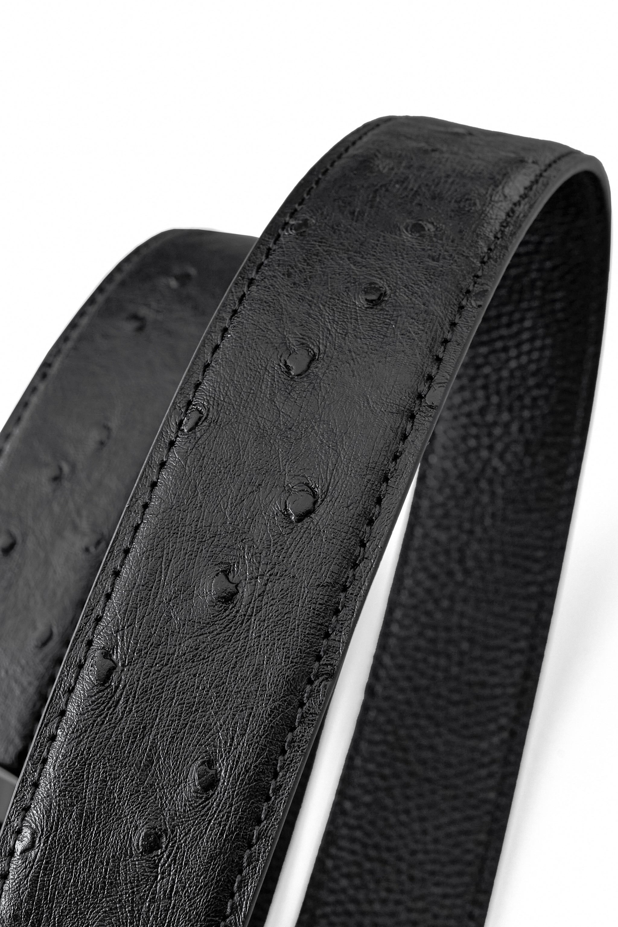Ostrich-Emb Leather Lion Auto BKL Belt – Gunmetal GUN/BLACK
