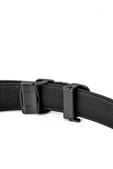 Ostrich-Emb Leather Lion Auto BKL Belt – Gunmetal GUN/BLACK