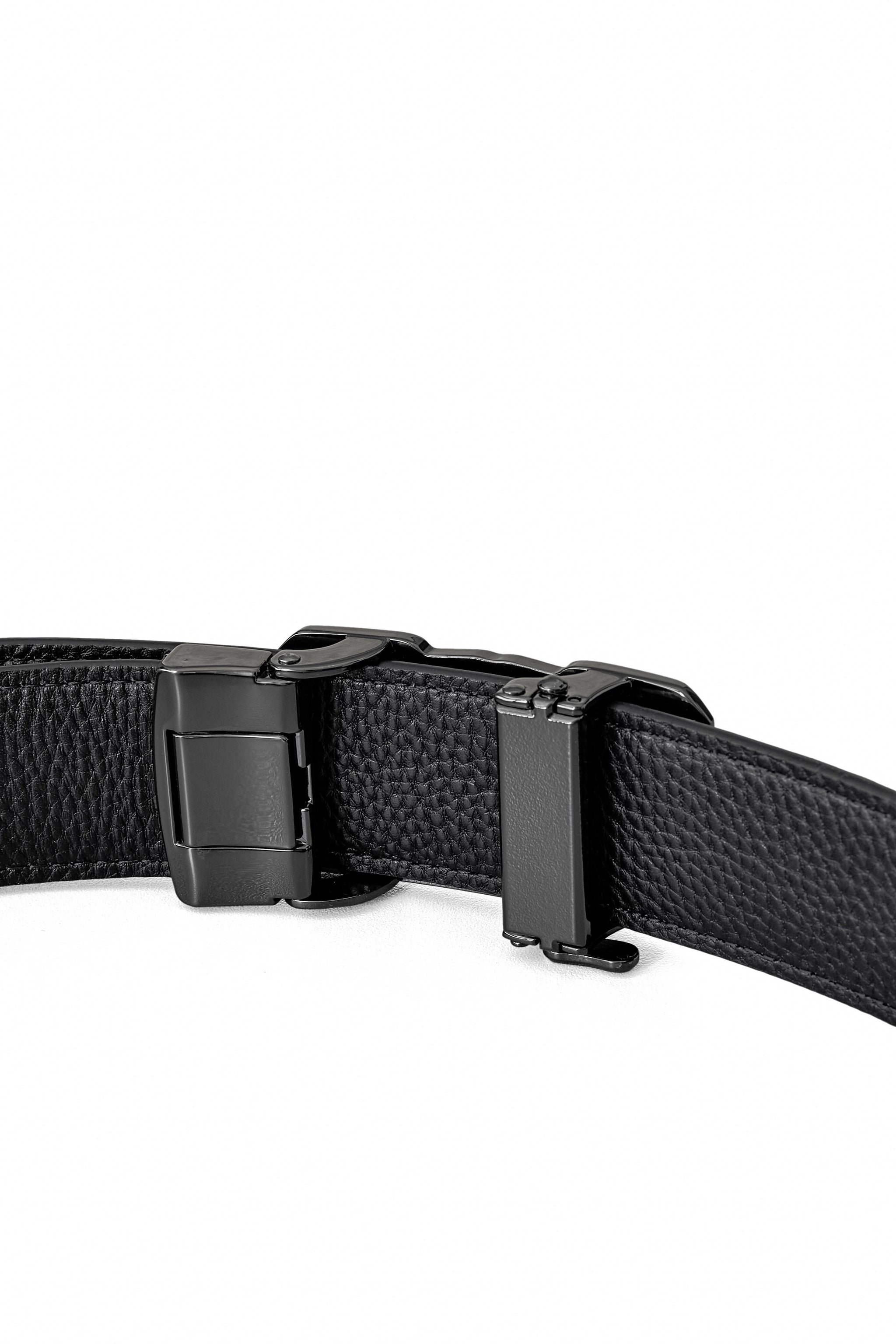 Ostrich-Emb Leather Lion Auto BKL Belt – Gunmetal GUN/BLACK
