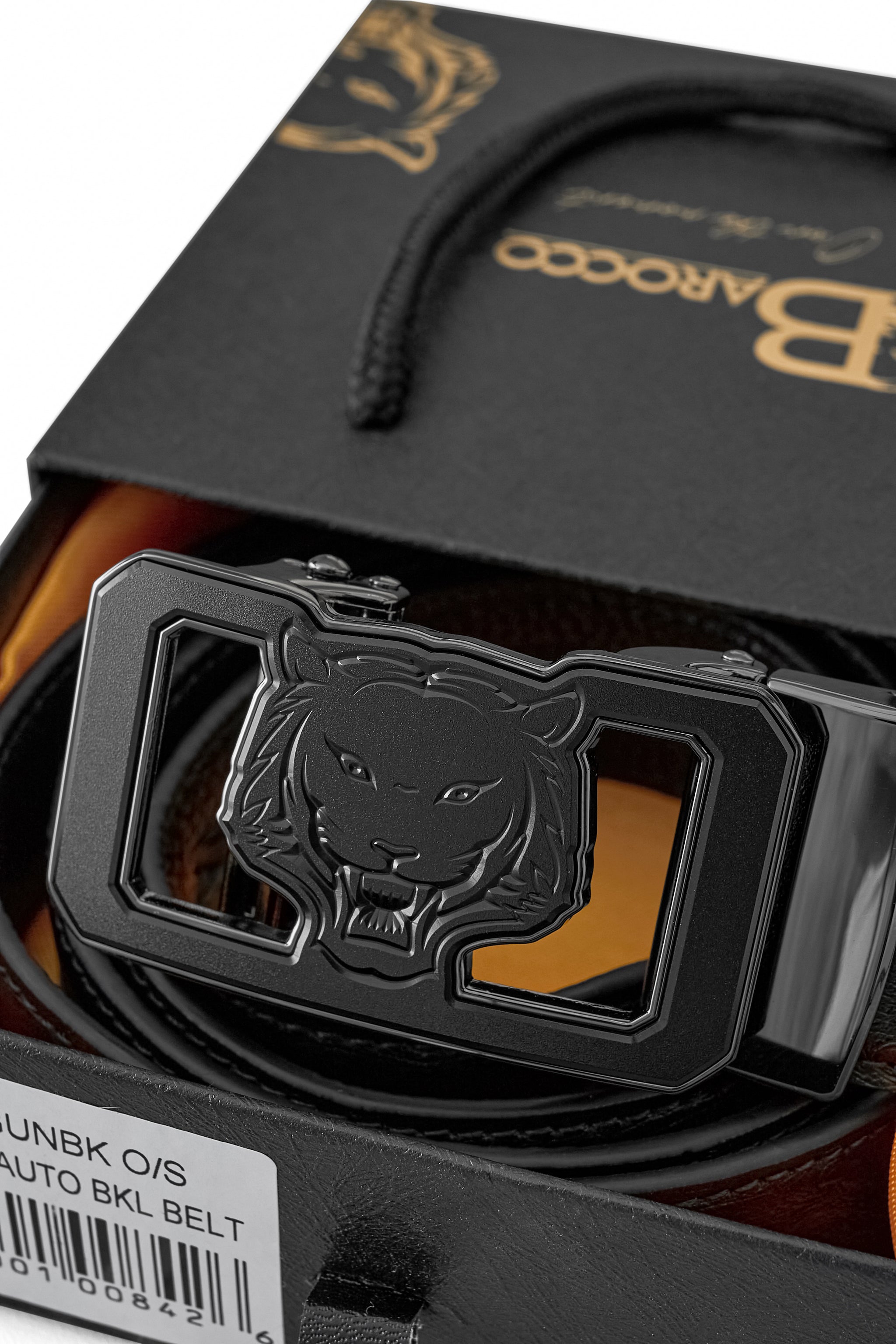 Ostrich-Emb Leather Lion Auto BKL Belt – Gunmetal GUN/BLACK