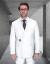 Men’s White 2-piece suit modern fit Italian super 200’s wool flat front pants metal buckles STATEMENT SUITS BOLANZO