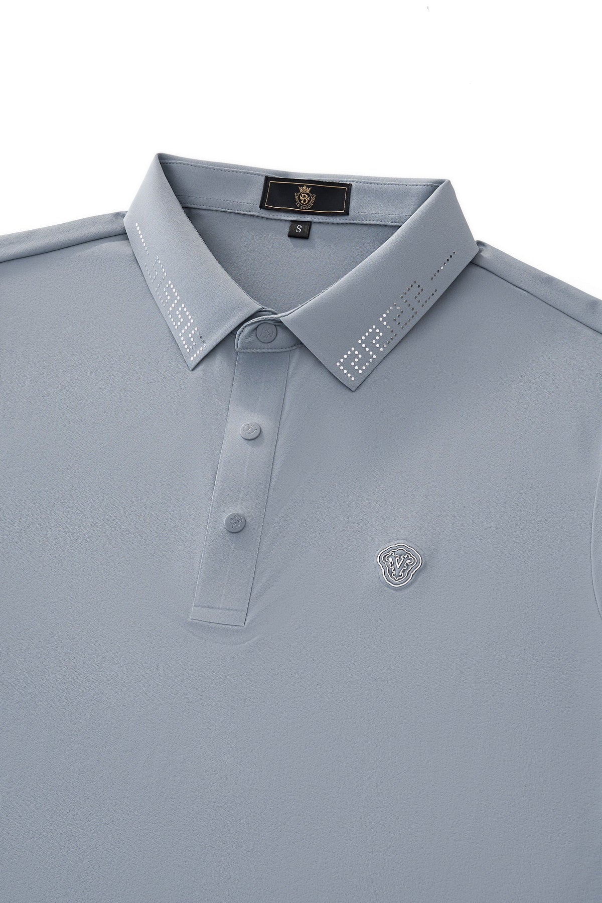 El Baron Perforated Collar Men's Performance Polo - Grey/Silver