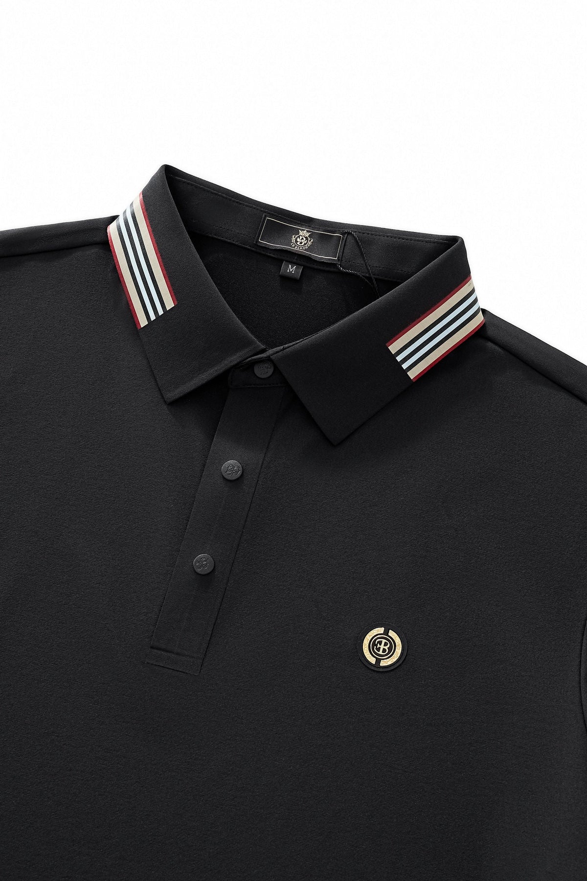 El Baron Stripe Collar Men's Performance Polo - Black