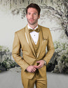 Men’s Champagne solid 3pc suit tailored fit flat front pants matching bow-tie STATEMENT SUITS CAESAR