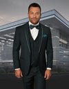 Men’s Hunter solid 3pc suit tailored fit flat front pants matching bow-tie STATEMENT SUITS CAESAR
