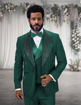 Men’s Hunter 3pc tuxedo Italian wool modern fit flat front pants stone embellishments STATEMENT SUITS CHIC