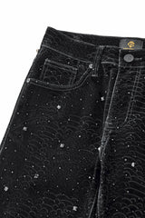 Midnight Serpent Rhinestone Pants - Century Penthouse BLACK