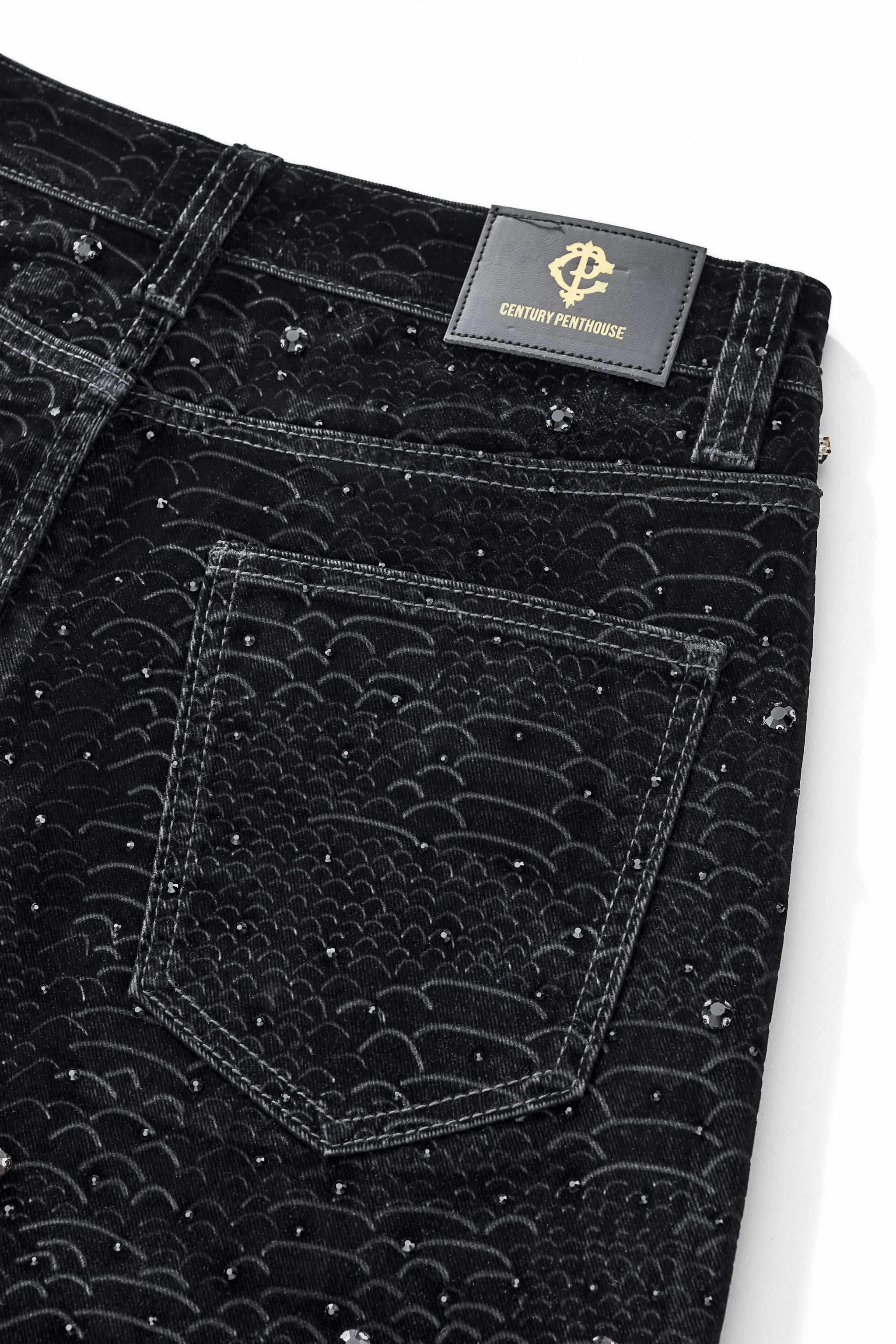 Midnight Serpent Rhinestone Pants - Century Penthouse BLACK