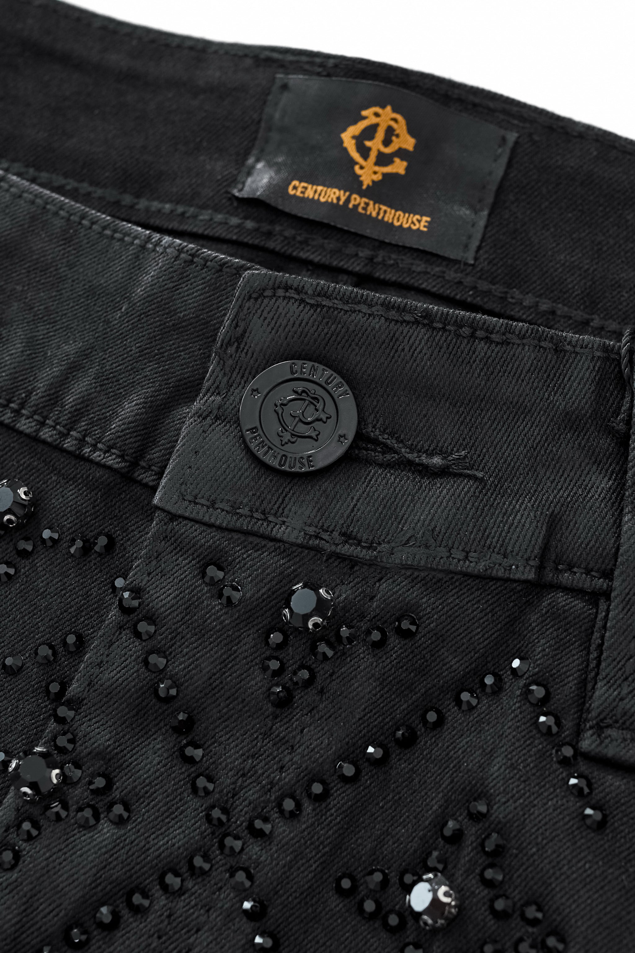 Radiant Embellished Denim Pant – Century Penthouse BLACK