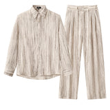Barocco Canyon Men's Printed Long Sleeve Shirt & Pleated Pants Set - Taupe