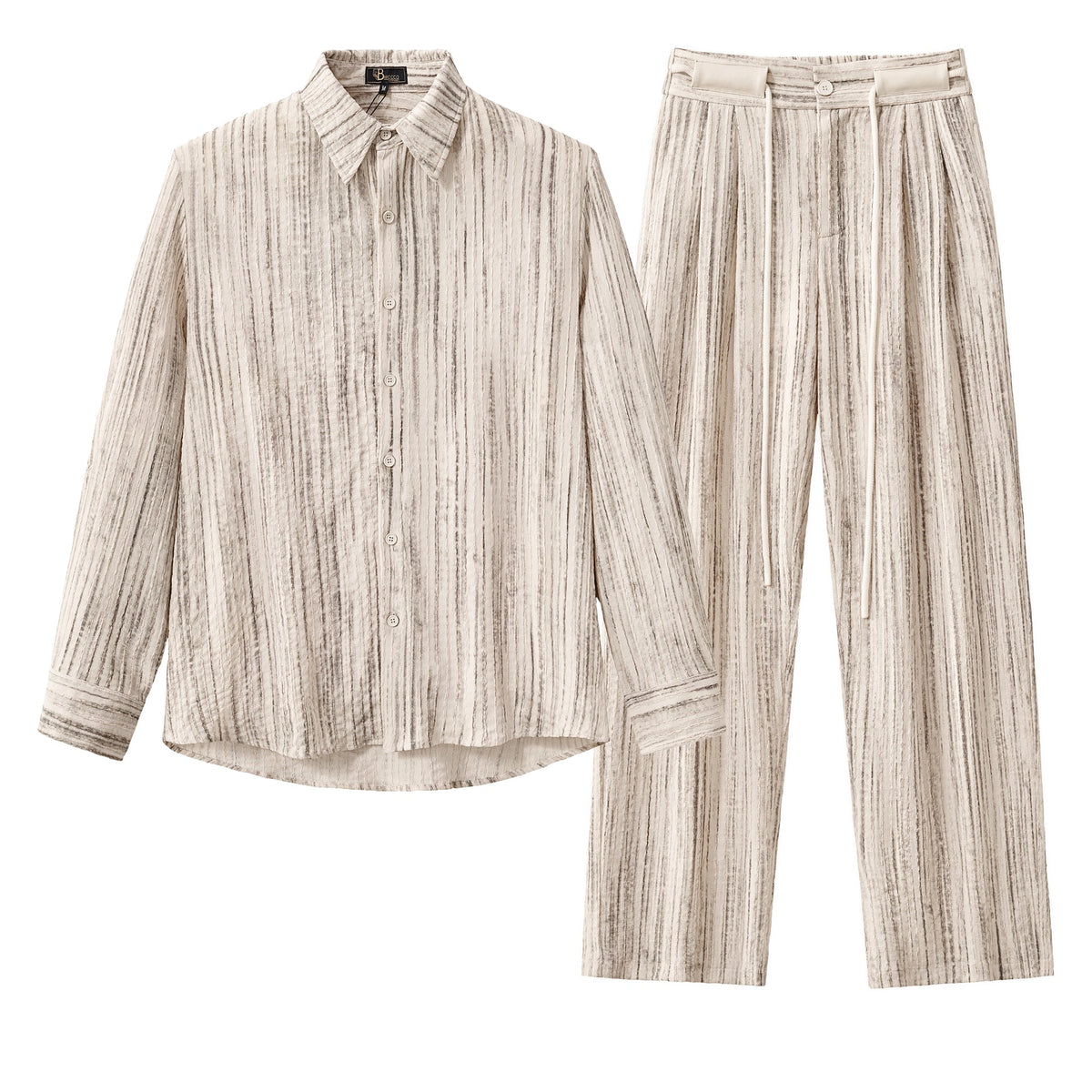 Barocco Canyon Men's Printed Long Sleeve Shirt & Pleated Pants Set - Taupe