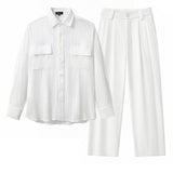 Crinkle Texture Shirt & Pant Set WHITE