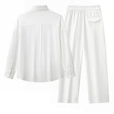 Crinkle Texture Shirt & Pant Set WHITE