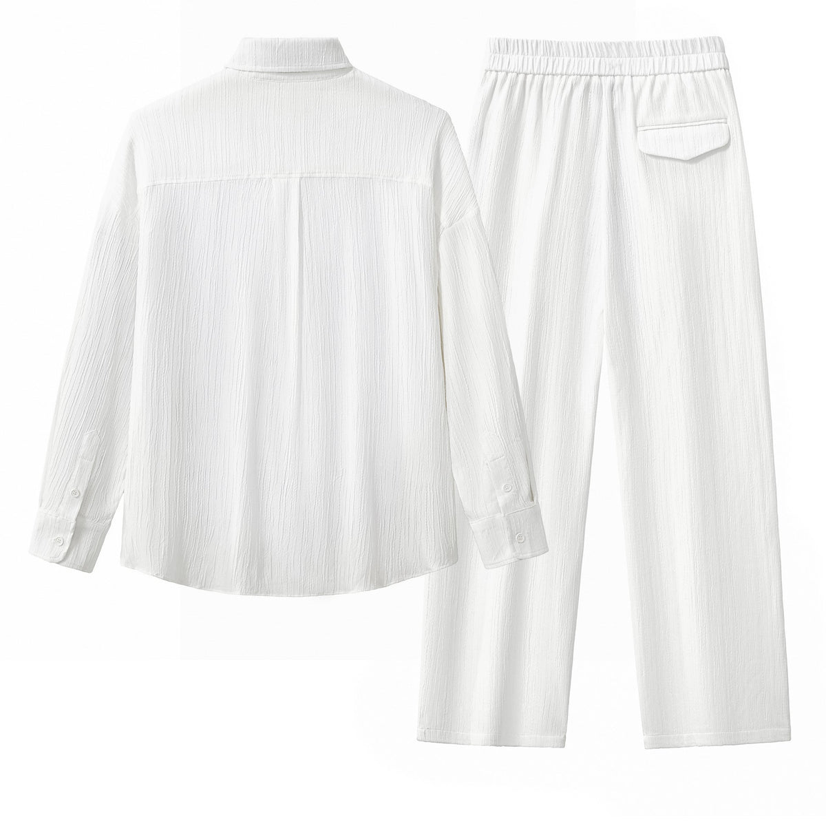 Crinkle Texture Shirt & Pant Set WHITE